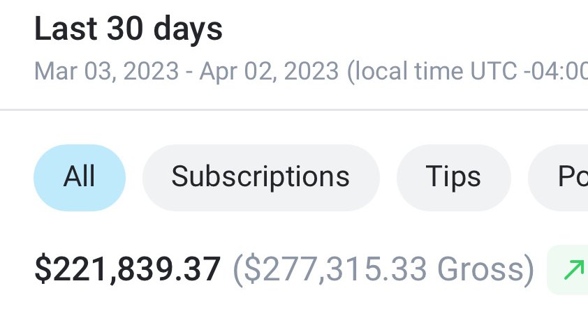 $221,839 net in 30 days — OnlyFans · Statements